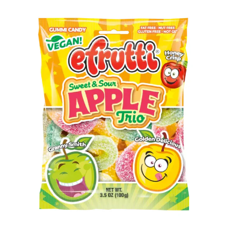 Efrutti Sweet & Sour Apple Trio Gummy Candy 3.5oz 12ct